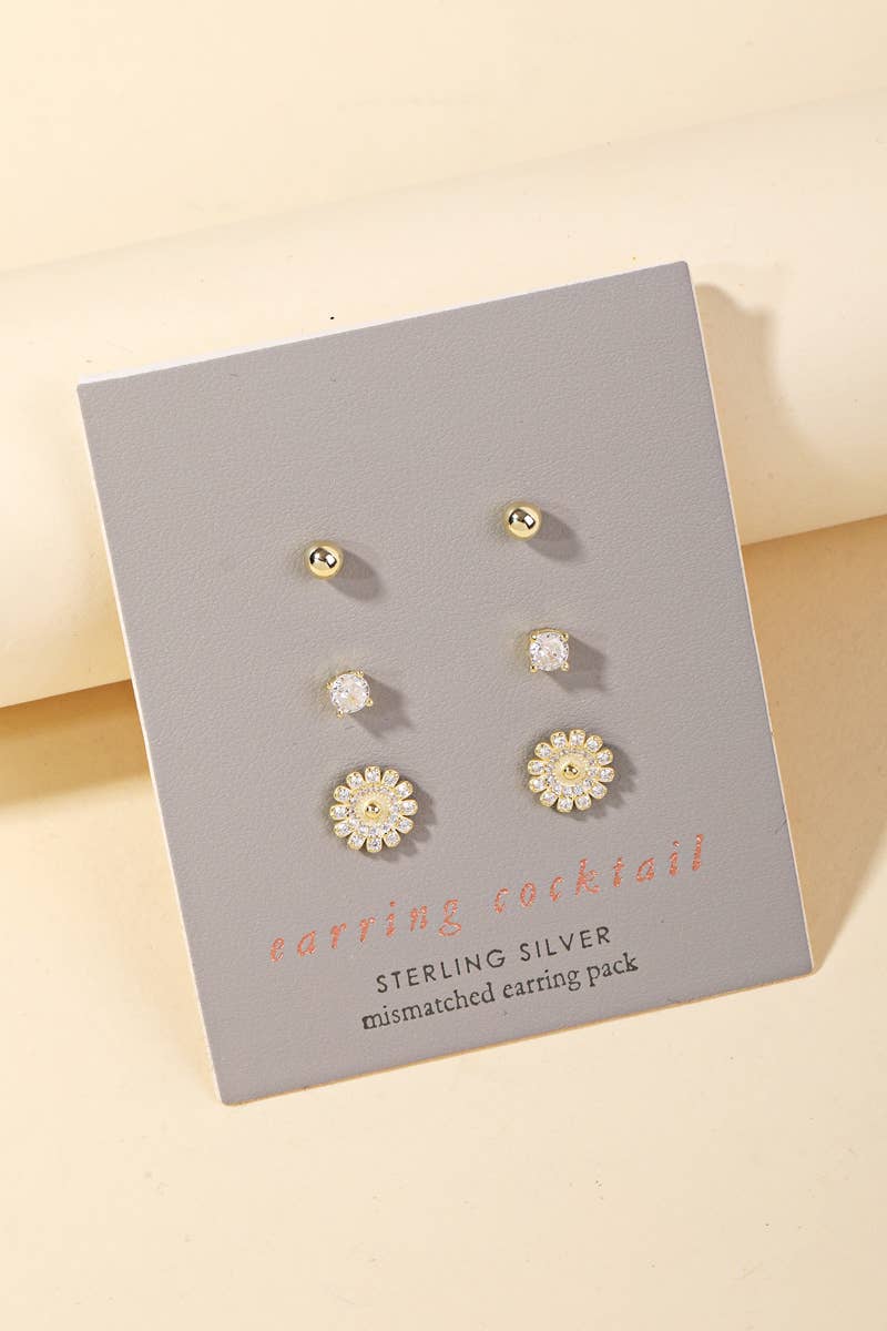 Anarchy Street - Sterling Silver Floral Stud Earrings Set