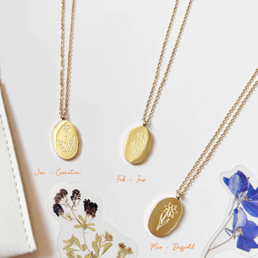 Etched Birth Flower Necklace | January