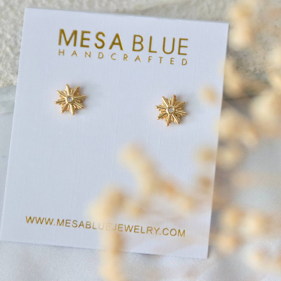 Mesa Blue - CZ Pave Star Burst Stud Earrings