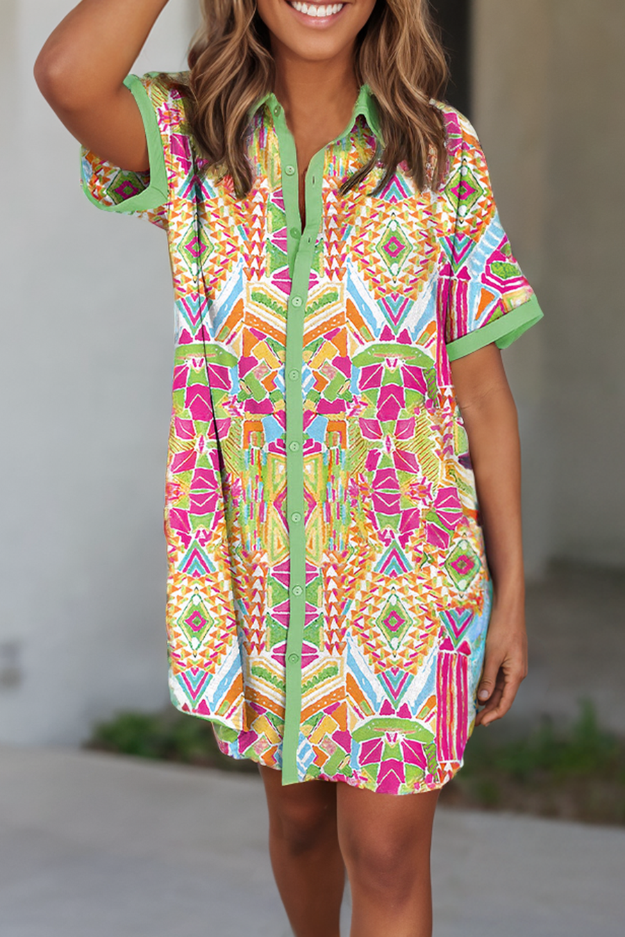 Little Daisy Closet - Geometric Print Shirt Dress