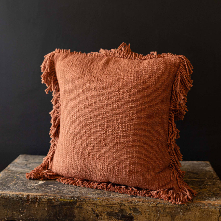 Foreside Home & Garden - Mattie 18x18 Woven Rust Yarn Fringe Filled Pillow Cotton