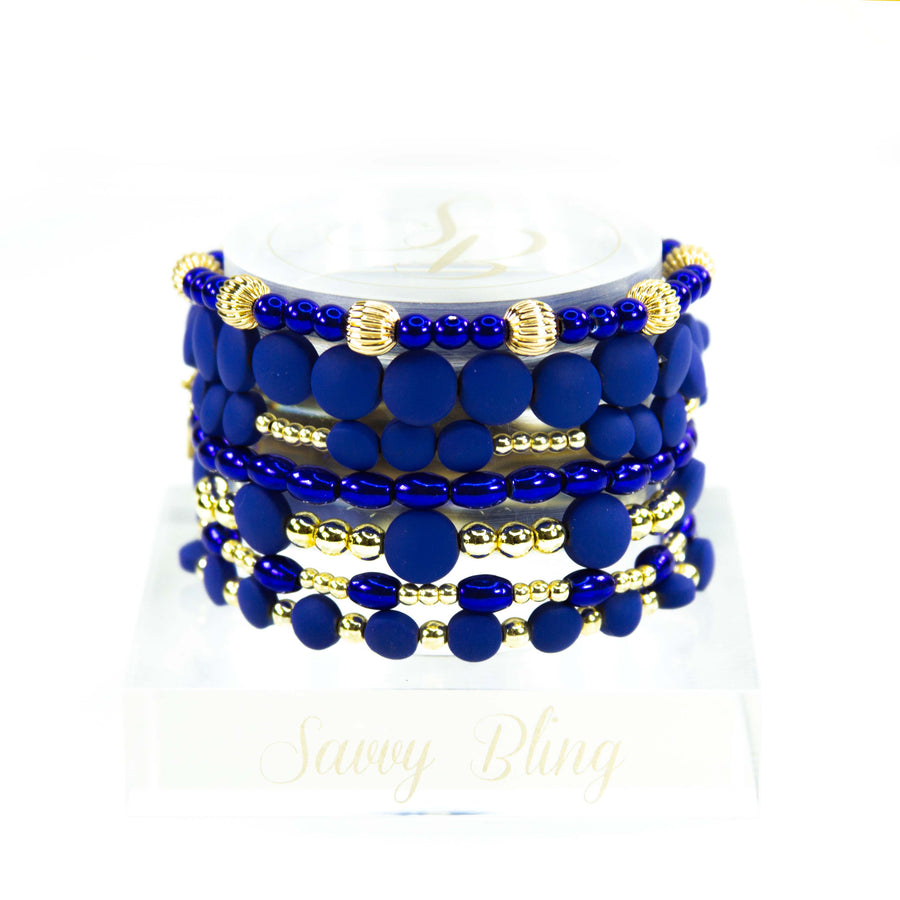 Savvy Bling - Blue 18K Gold Filled Bracelets: Matte Flat Blue & Gold