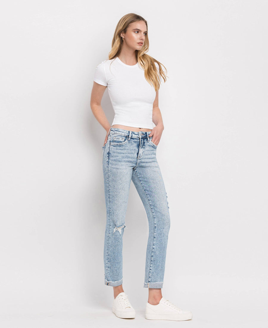 Lovervet- HIGH RISE CUFF SLIM STRAIGHT JEANS TUMMY CONTROL