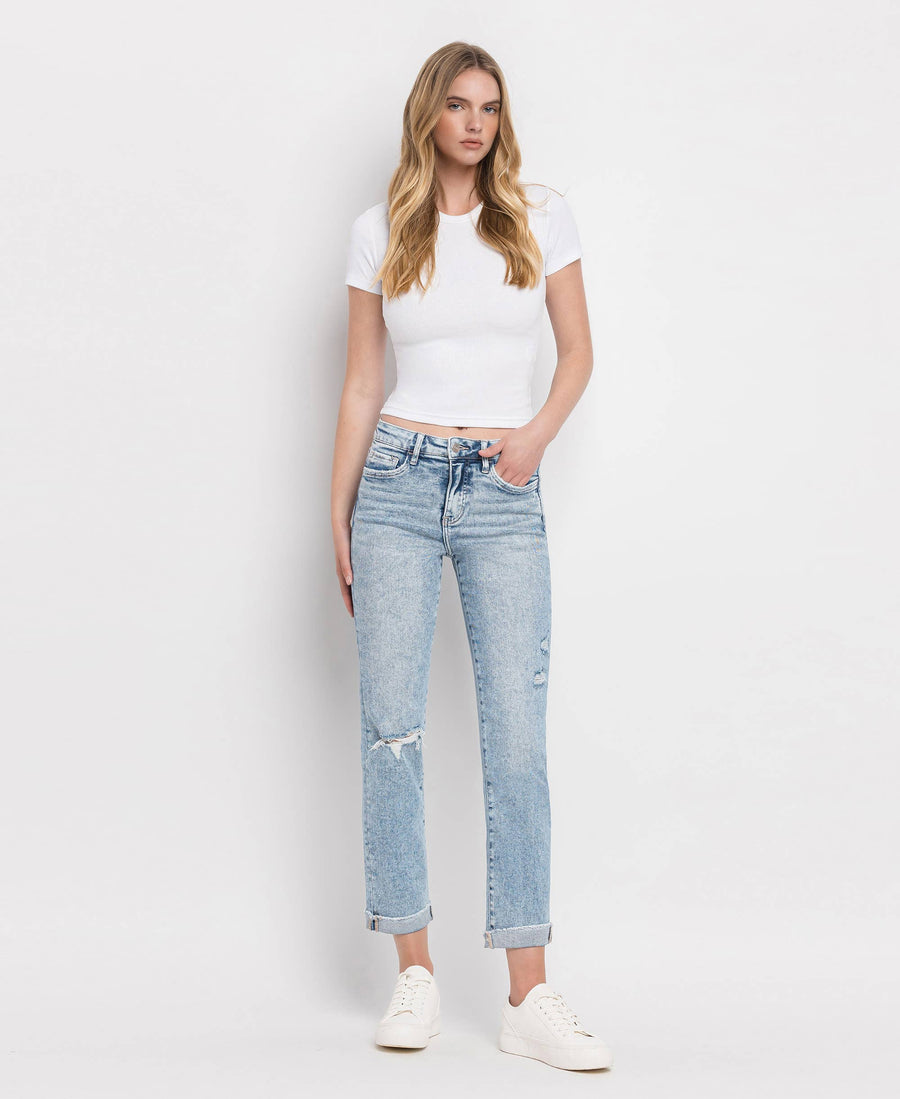 Lovervet- HIGH RISE CUFF SLIM STRAIGHT JEANS TUMMY CONTROL