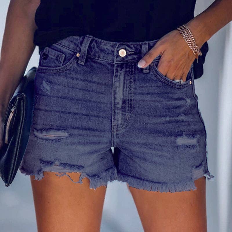 Lovesoft - Women's High-rise Ripped Stretch Summer Denim Shorts / Black