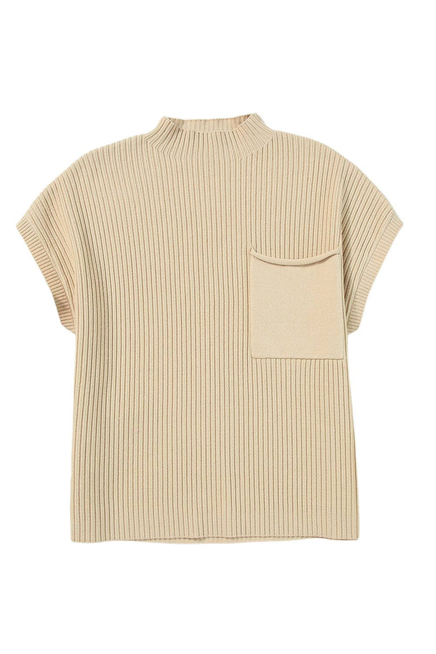 Lovesoft - Pocket Ribbed Knit Short Sleeve Sweater: Oatmeal