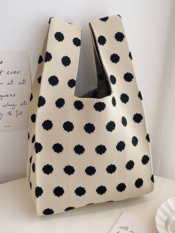 UZ Wholesale Store -Polka-Dot Bags Woven Handbag: BLACK / One_size