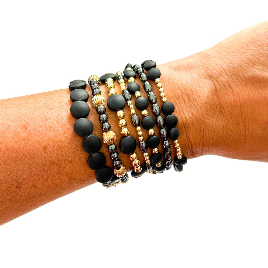 Savvy Bling - Black & Gold Filled Bracelets: Metallic Black & Gold Textured