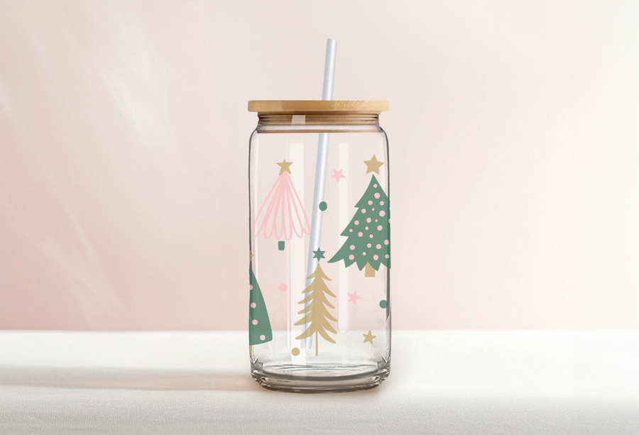 Christmas Tree Cup, ClearGlass Can, 16 Oz-The Inspiration Haven