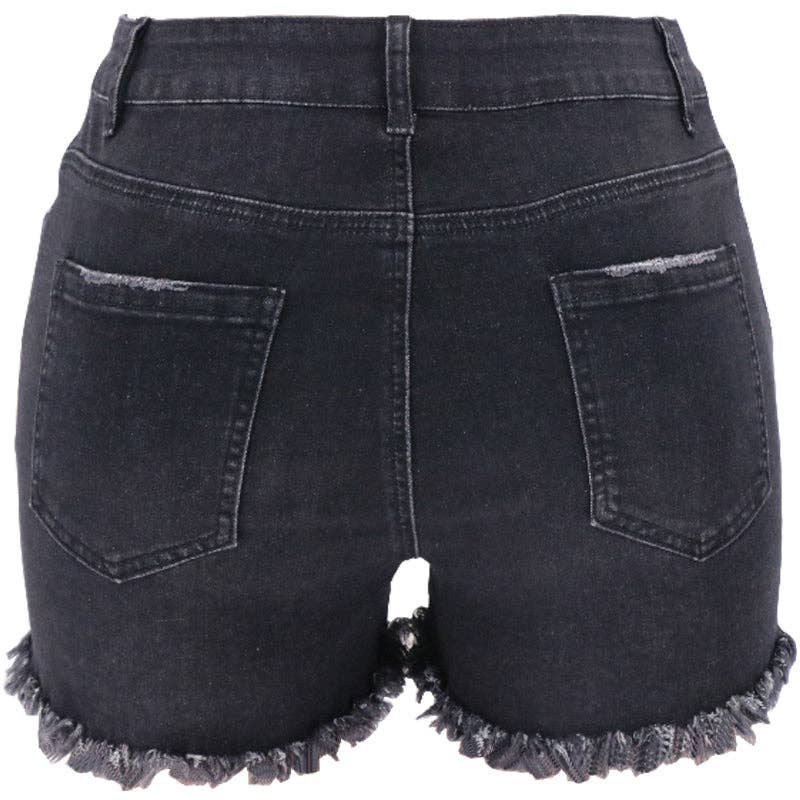 Lovesoft - Women's High-rise Ripped Stretch Summer Denim Shorts / Black