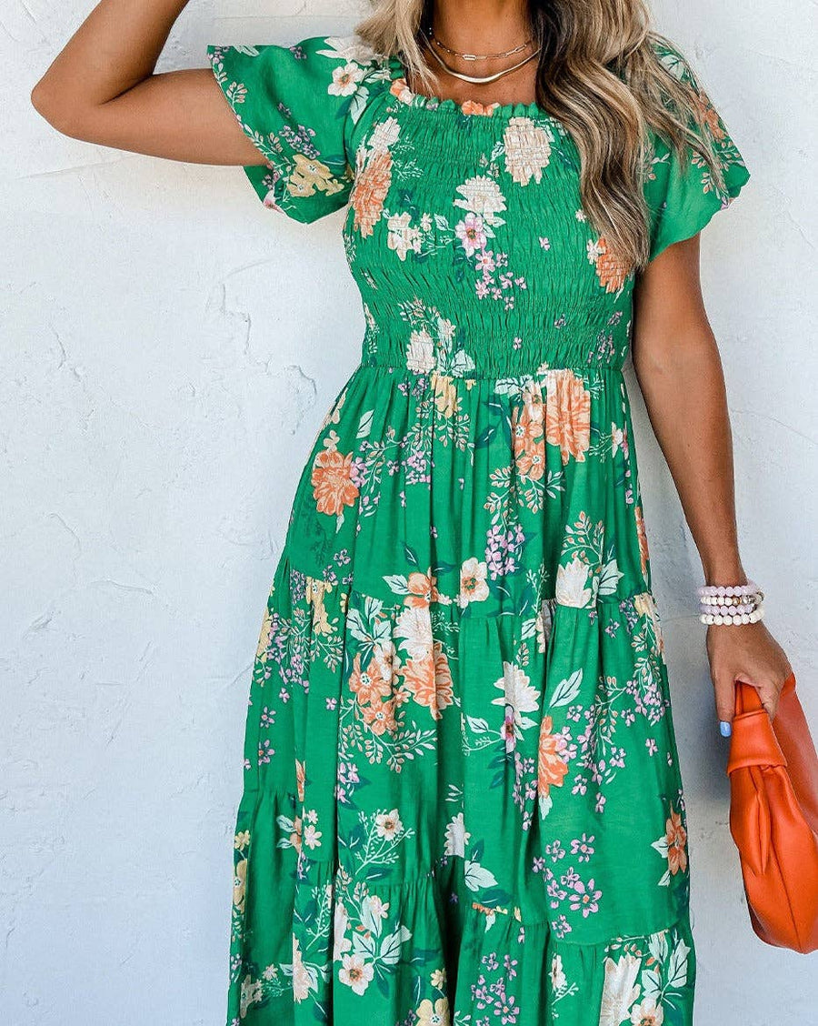 Pretty Bash - Floral Smocked Tiered Midi Dress