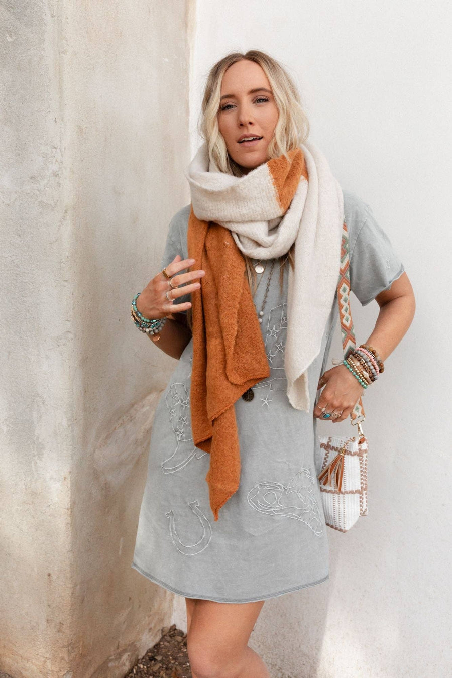 Three Bird Nest - Sunset Shades Cozy Scarf - Ivory Multi