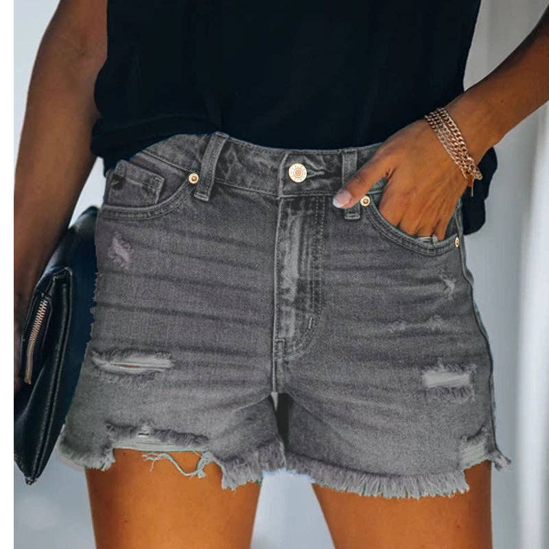 Lovesoft - Women's High-rise Ripped Stretch Summer Denim Shorts / Black