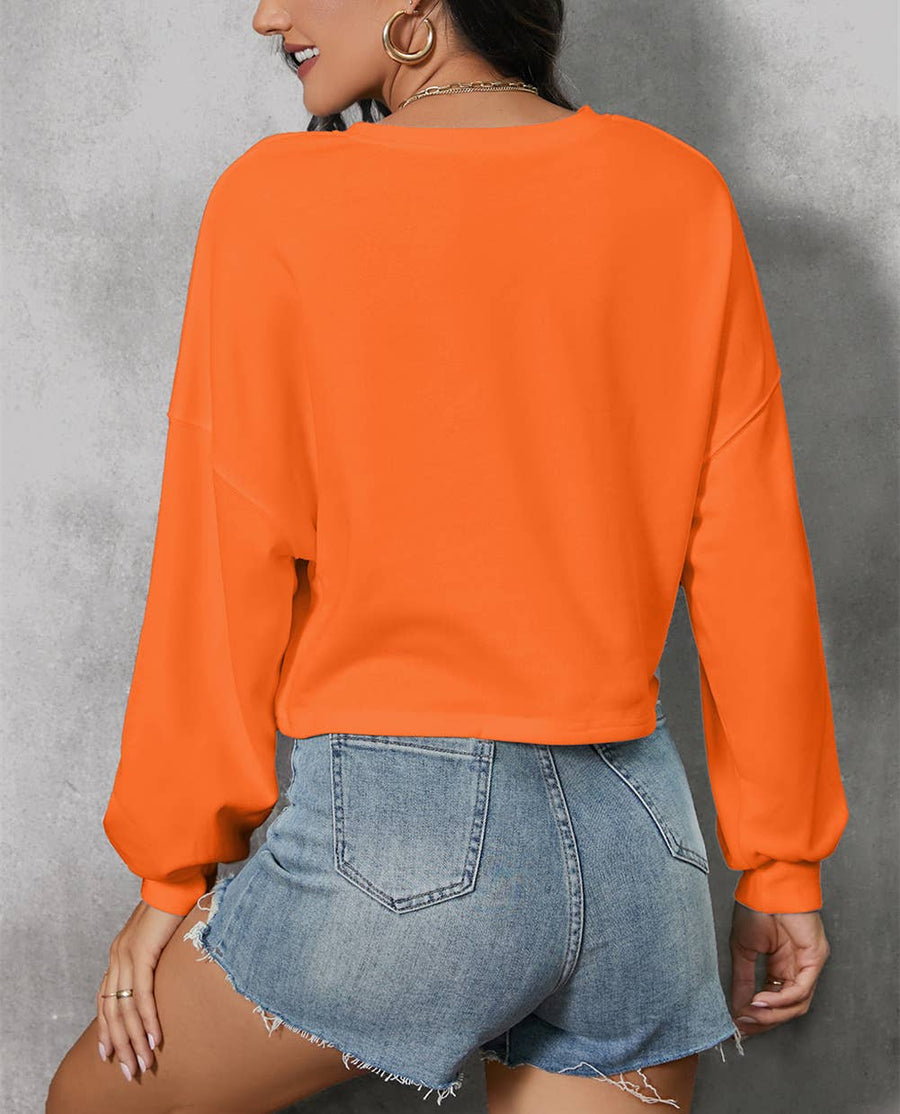 Little Daisy Closet - Game Day Lettering Rugby Notched Neck Sweatshirt: Orange