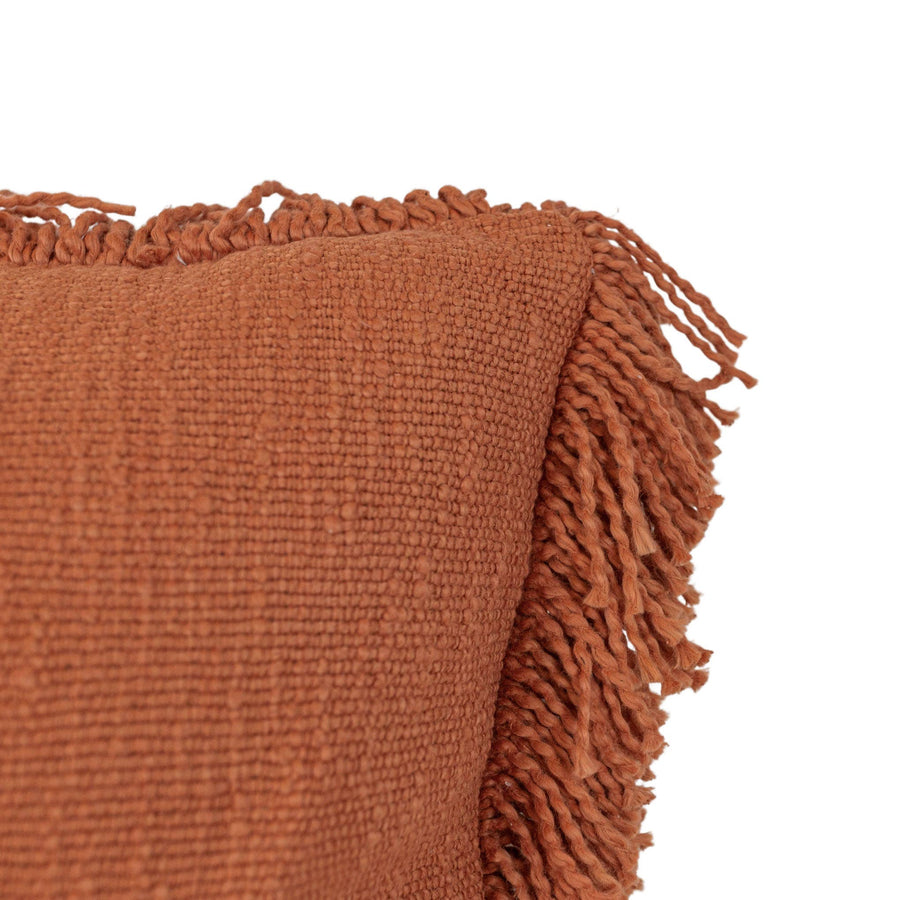 Foreside Home & Garden - Mattie 18x18 Woven Rust Yarn Fringe Filled Pillow Cotton