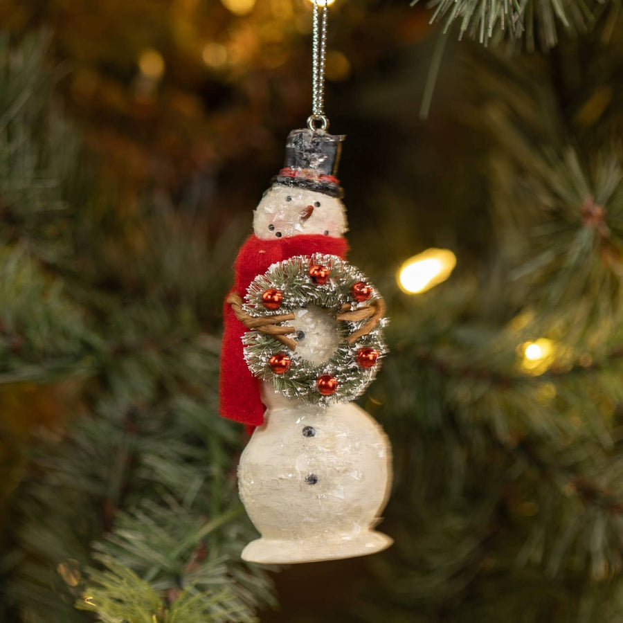 4.25" BEAD WREATH SNOWMAN ORNAMENT