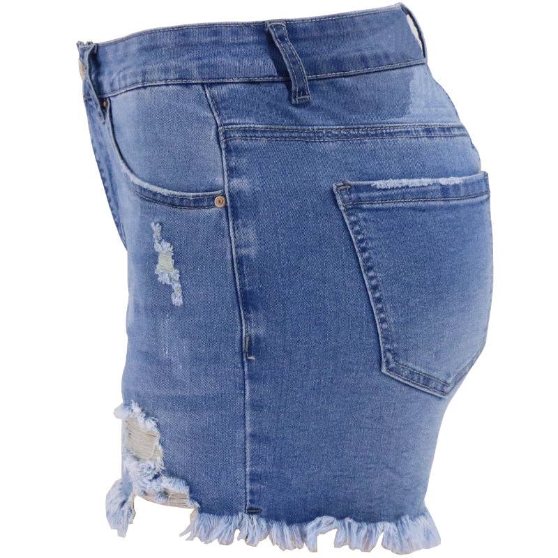 Lovesoft - Women's High-rise Ripped Stretch Summer Denim Shorts: Lighter Blue