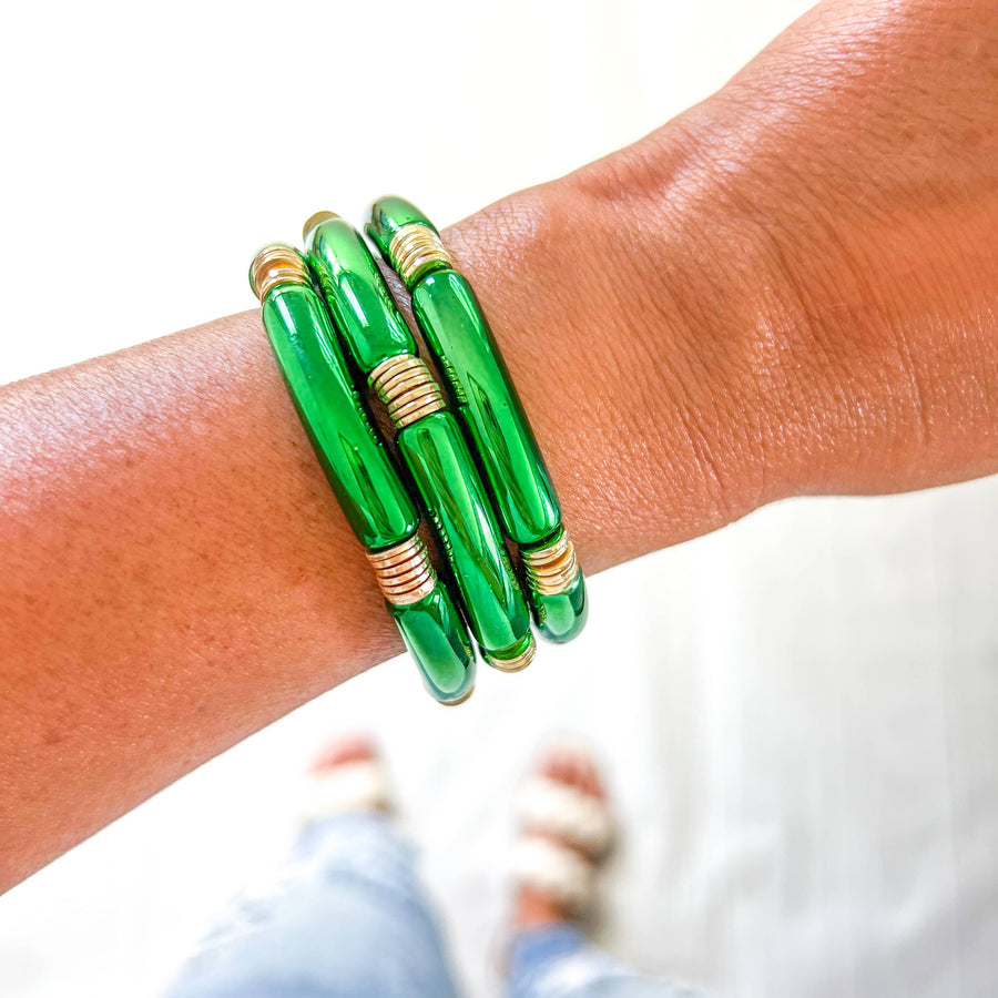 Savvy Bling - Small Christmas Red, Green, Acrylic Tube Bamboo Bracelet: Red Chucky Heishi