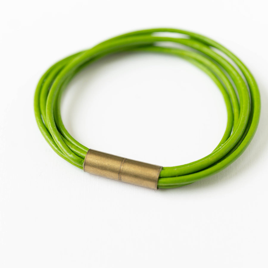 Nest Pretty Things - Magnetic Multi Cord Leather Bracelet: 6.5" / Green