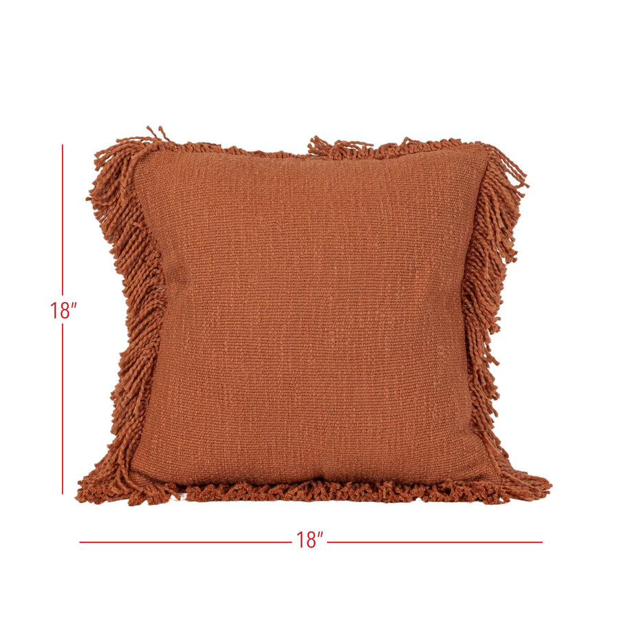 Foreside Home & Garden - Mattie 18x18 Woven Rust Yarn Fringe Filled Pillow Cotton