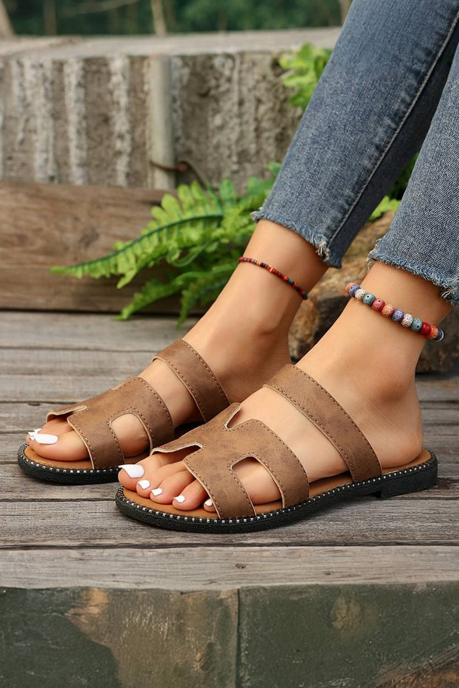 Little Daisy Closet - Cut Out Leather Sandals: Brown