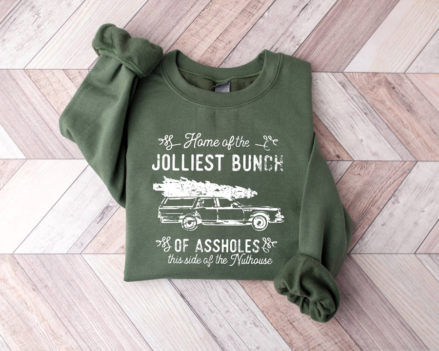 Jolliest Bunch Christmas Sweatshirt: Olive Green / Unisex