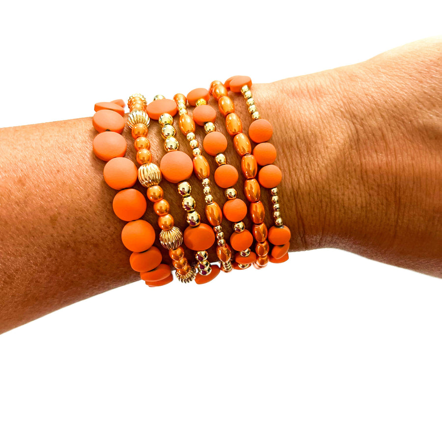 Savvy Bling - Orange Gold Filled Bracelets: Matte Orange & 3 Gold