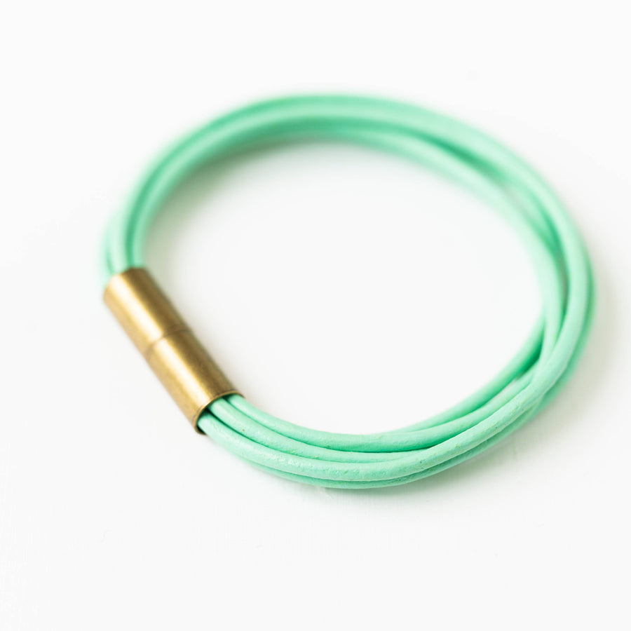 Nest Pretty Things - Magnetic Multi Cord Leather Bracelet: 6.5" / Green