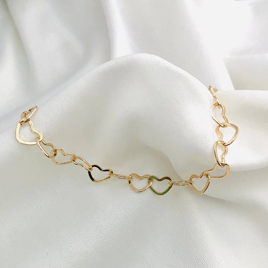 Housegold jewelry - Heart Link Bracelet, 18k Gold Filled Link Br: 7.5”