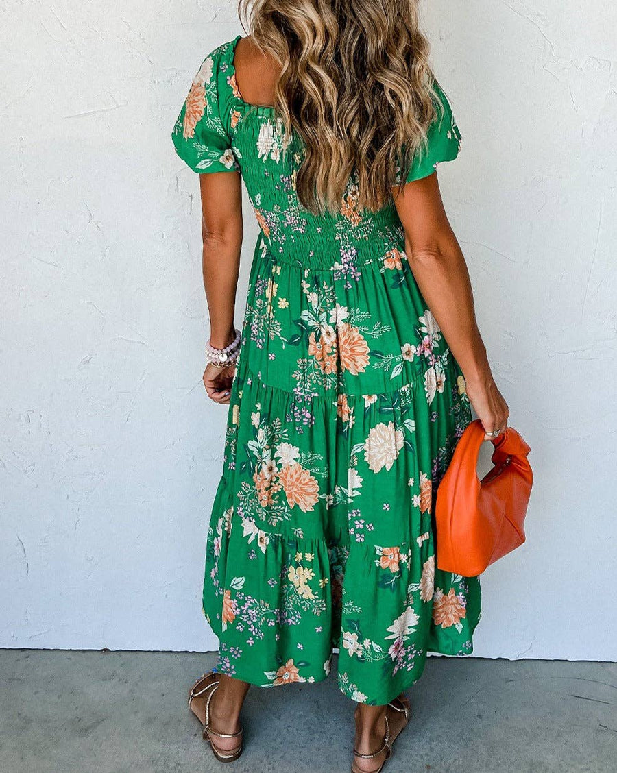 Pretty Bash - Floral Smocked Tiered Midi Dress