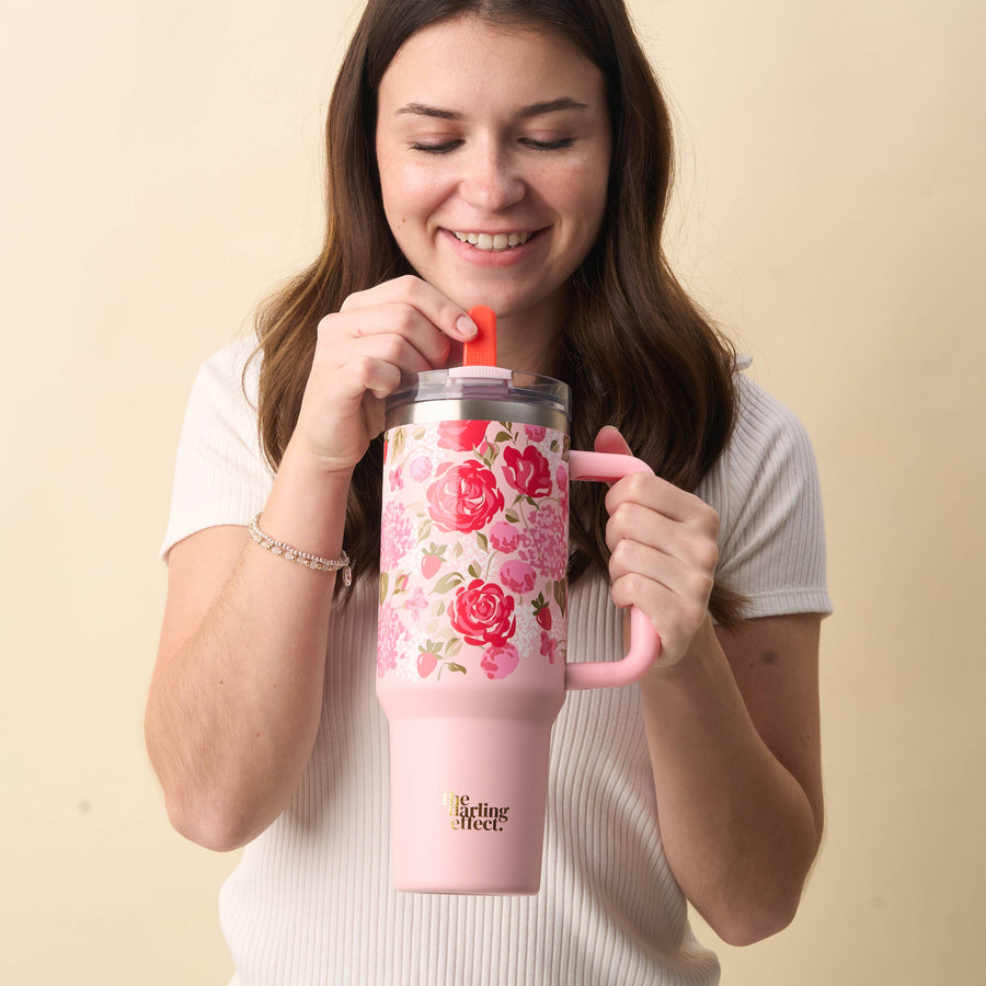 The Darling Effect - 40 oz Lifestyle Flip Straw Tumbler-Rose Garden