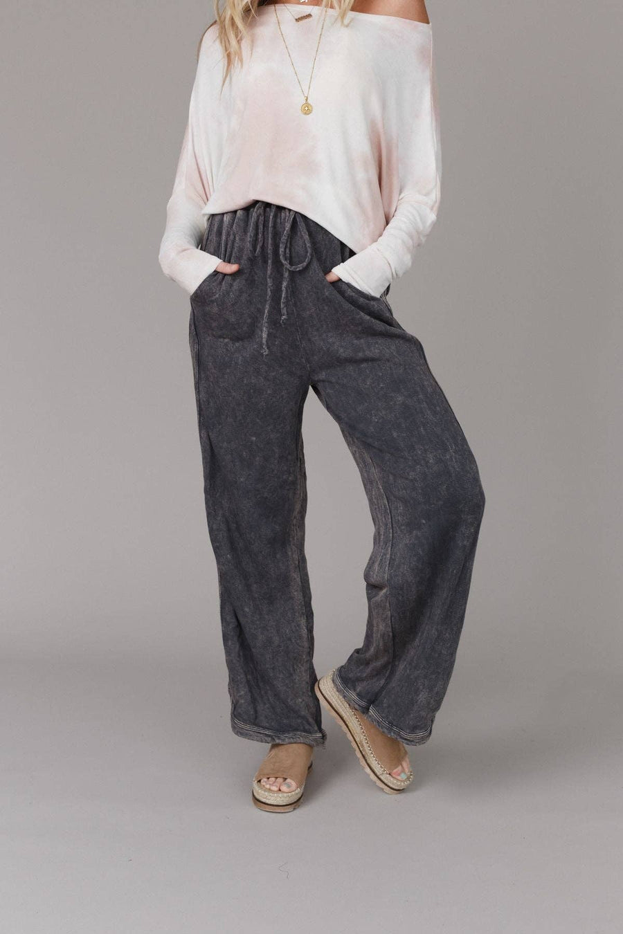 Three Bird Nest - So Comfy Wide Leg Full Pant - Charcoal