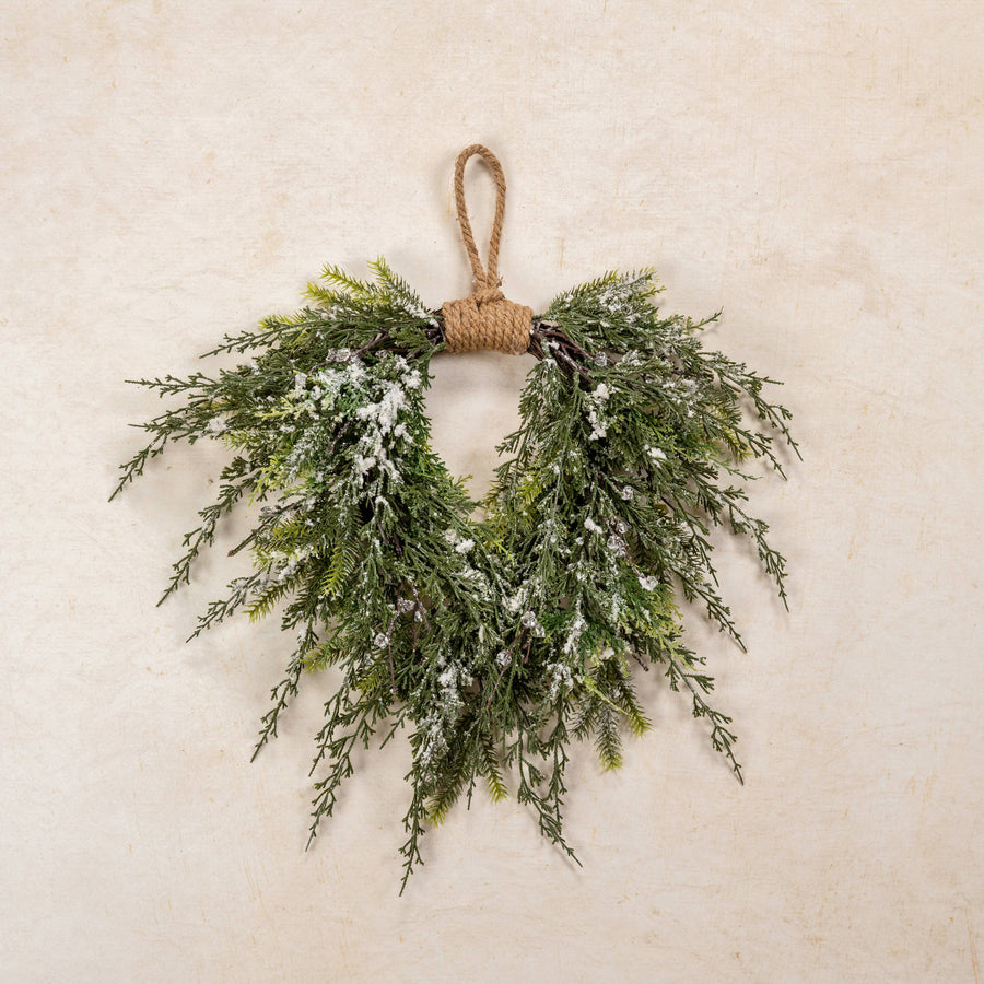 16" SNOWY CEDAR HANGING WREATH