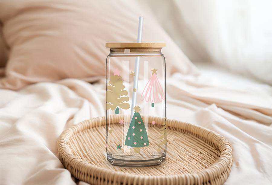 Christmas Tree Cup, ClearGlass Can, 16 Oz-The Inspiration Haven