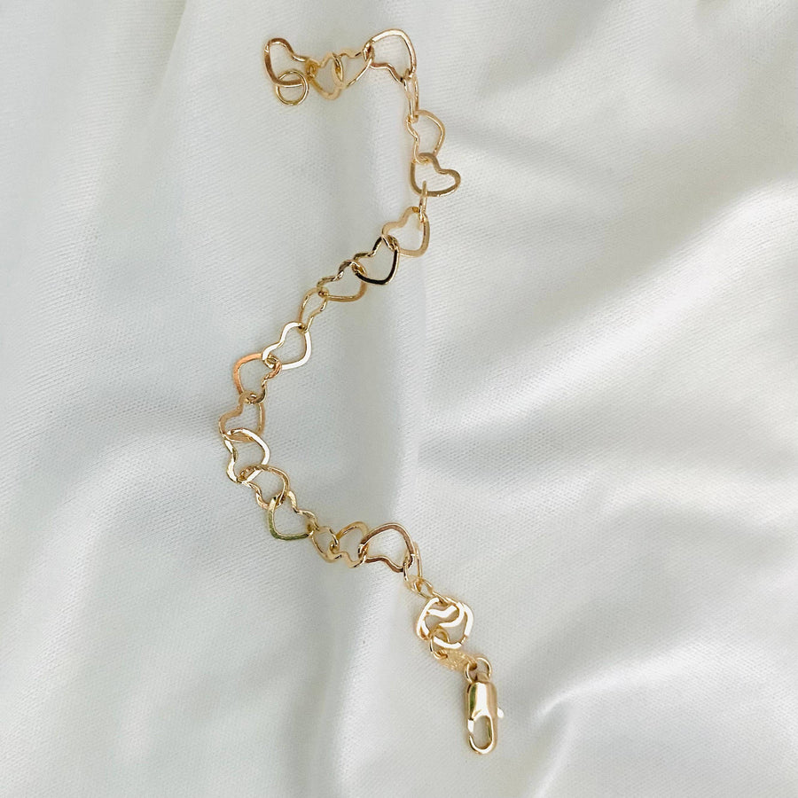 Housegold jewelry - Heart Link Bracelet, 18k Gold Filled Link Br: 7.5”