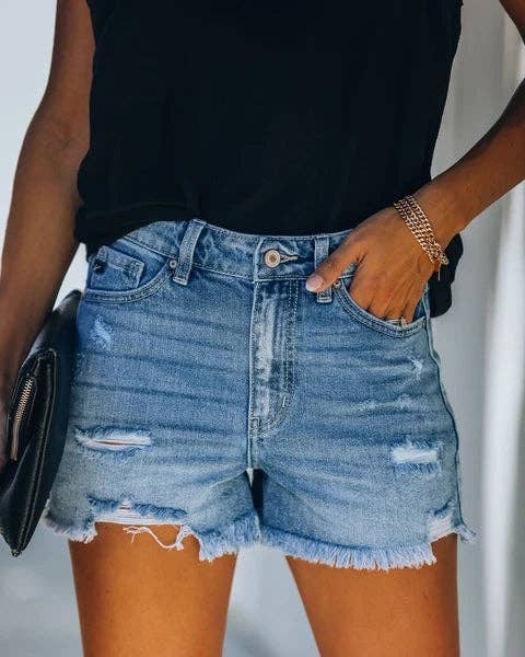 Lovesoft - Women's High-rise Ripped Stretch Summer Denim Shorts / Black