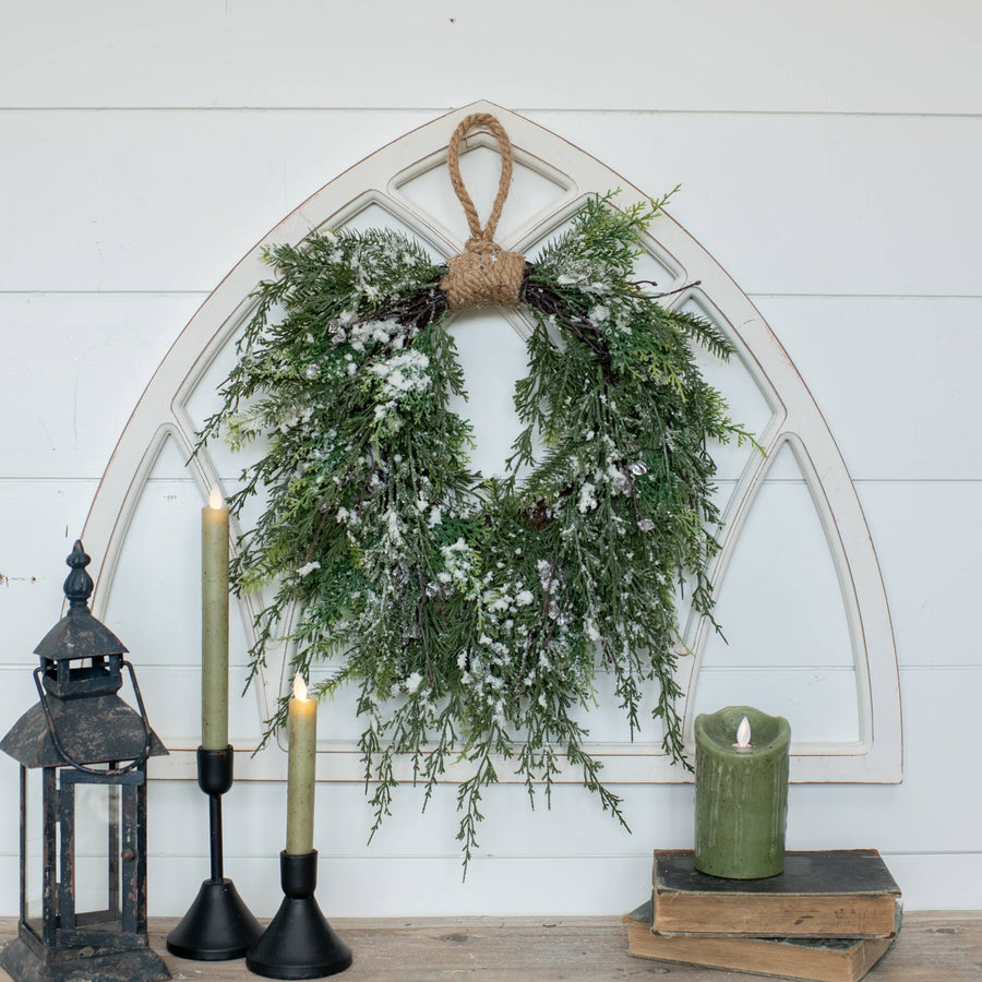 16" SNOWY CEDAR HANGING WREATH