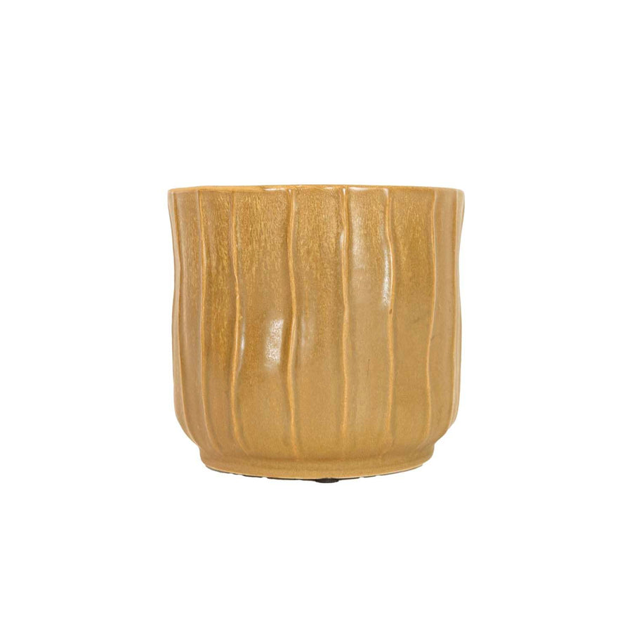 Foreside Home & Garden - Rowena Large Wavy Ribbed Ceramic Planter Pot Brown