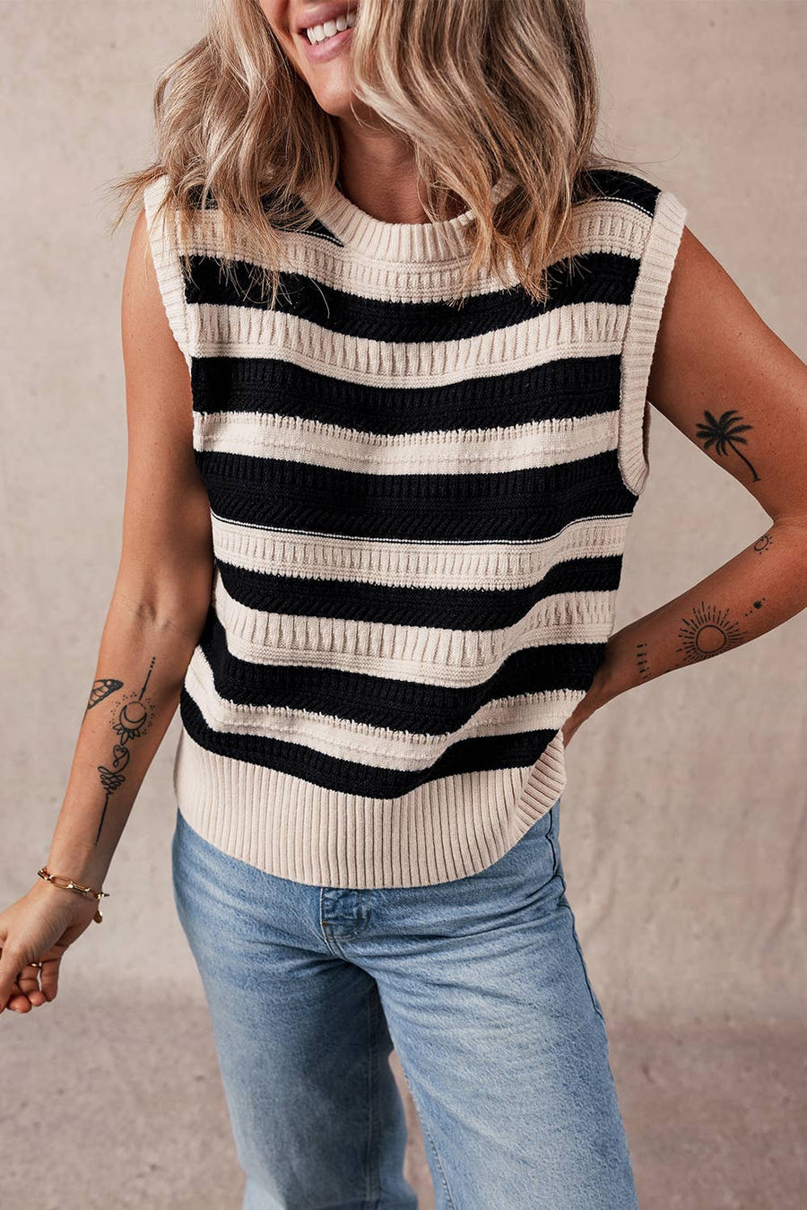 Little Daisy Closet - Stripe Ribbed Knitted Tank Top: Black