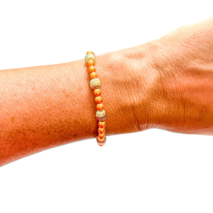 Savvy Bling - Orange Gold Filled Bracelets: Metallic Orange Barrel & Gold