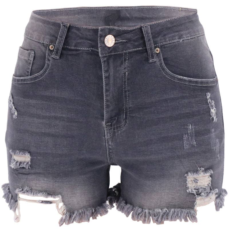 Lovesoft - Women's High-rise Ripped Stretch Summer Denim Shorts / Black