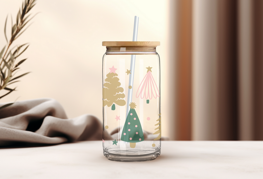 Christmas Tree Cup, ClearGlass Can, 16 Oz-The Inspiration Haven