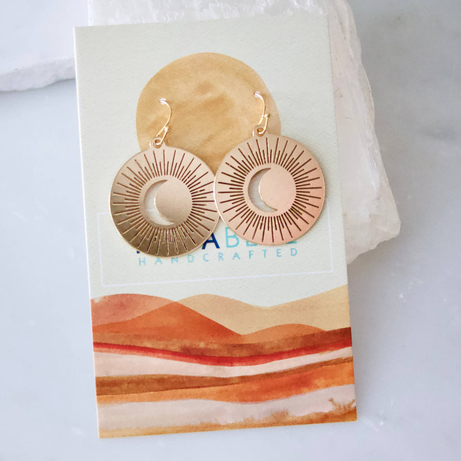Mesa Blue - Brass Sun and Moon Coin Earrings