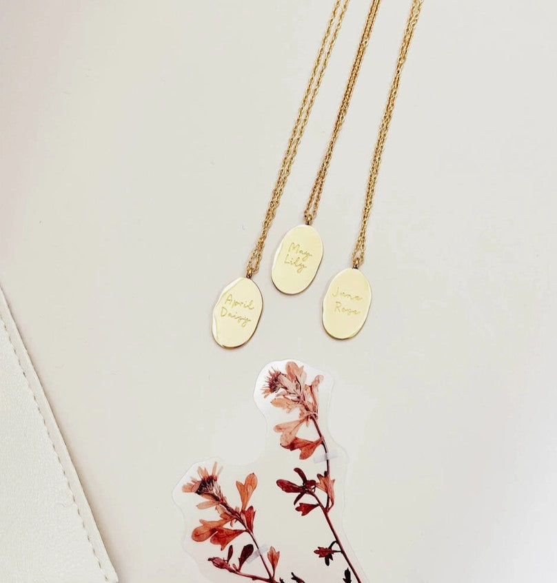 Etched Birth Flower Necklace | July