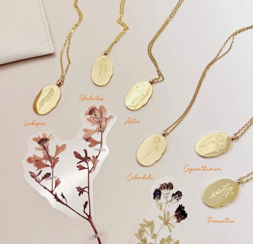 Etched Birth Flower Necklace | February