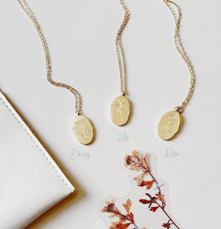 Etched Birth Flower Necklace | July