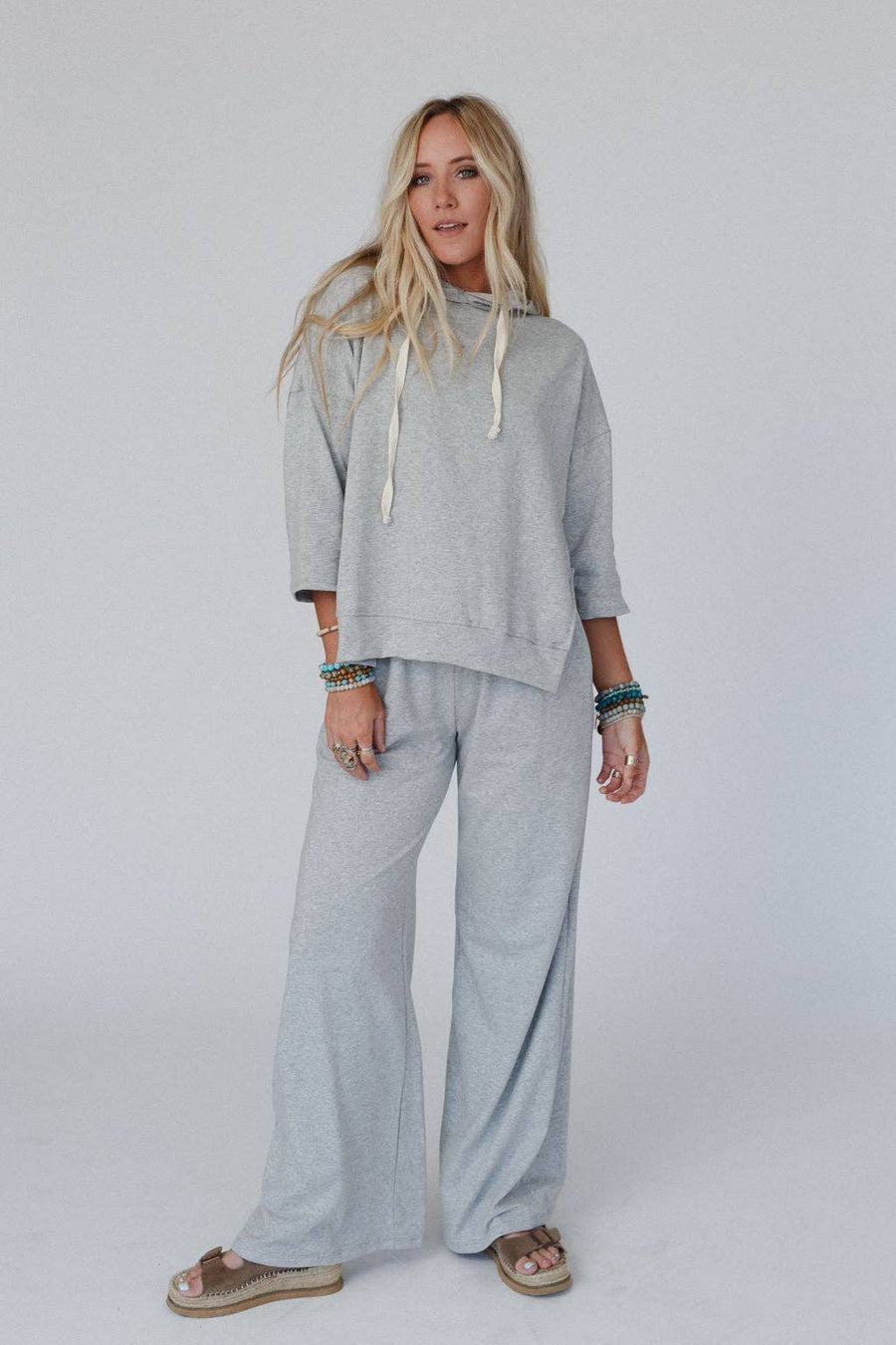 Three Bird Nest - Arianna Top And Pant Set - Heather Gray