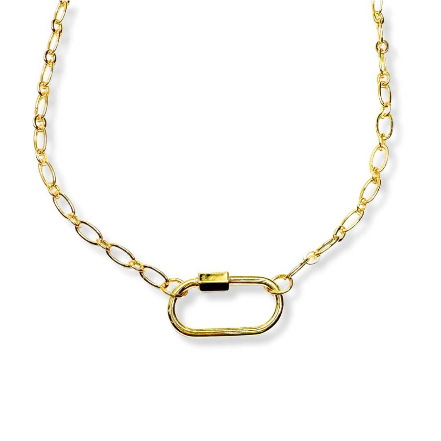 Gold Carabiner Clasp Paperclip Charm Necklace-Savvy Bling