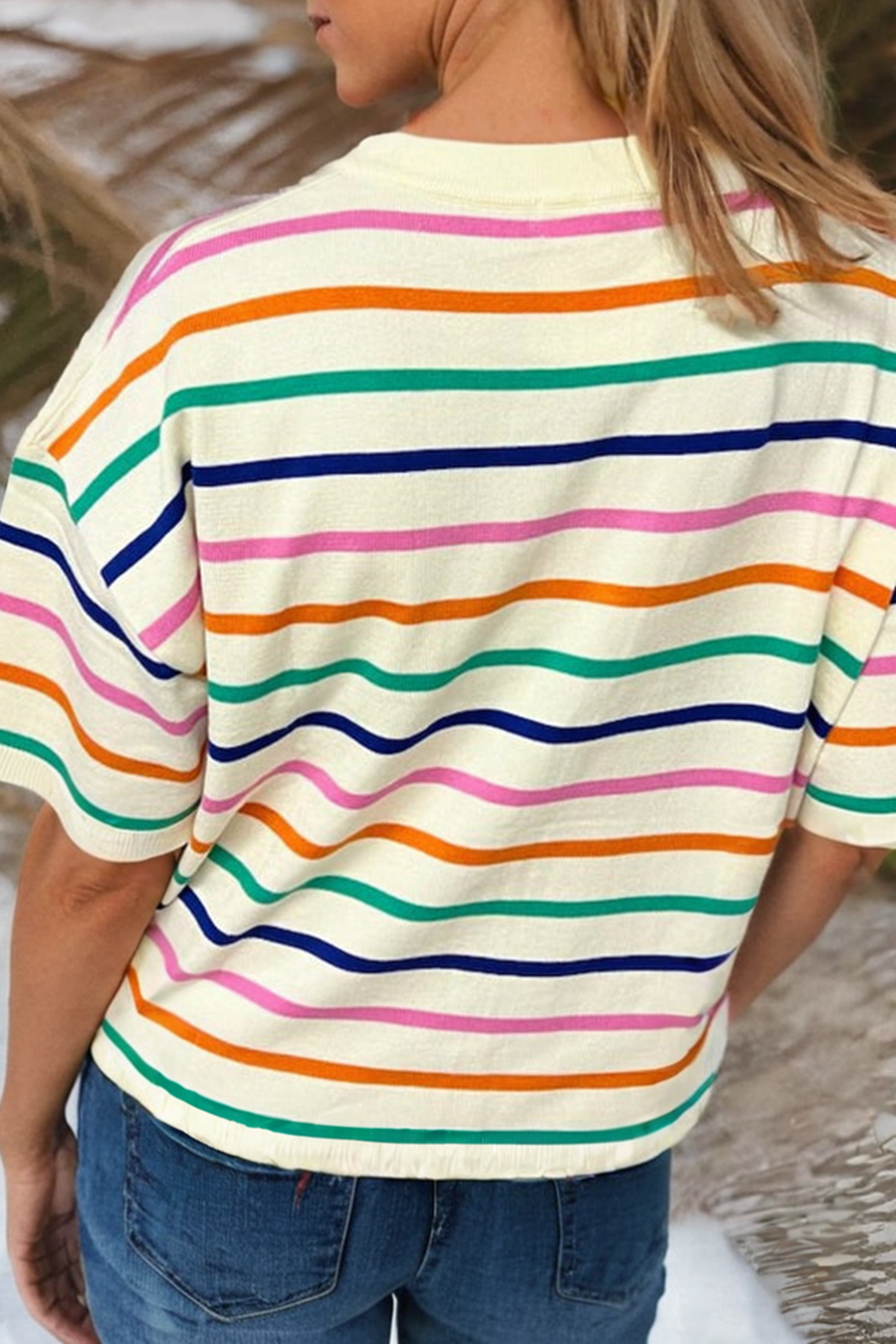 Little Daisy Closet - LDC Stripe Dropped Short Sleeve Boxy Fit Knit Top