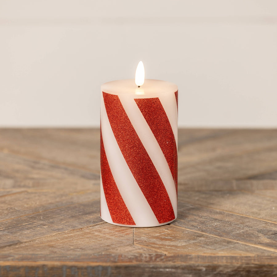 Ragon House - 5" RED 3D FLAME CANDY CANE PILLAR CANDLE